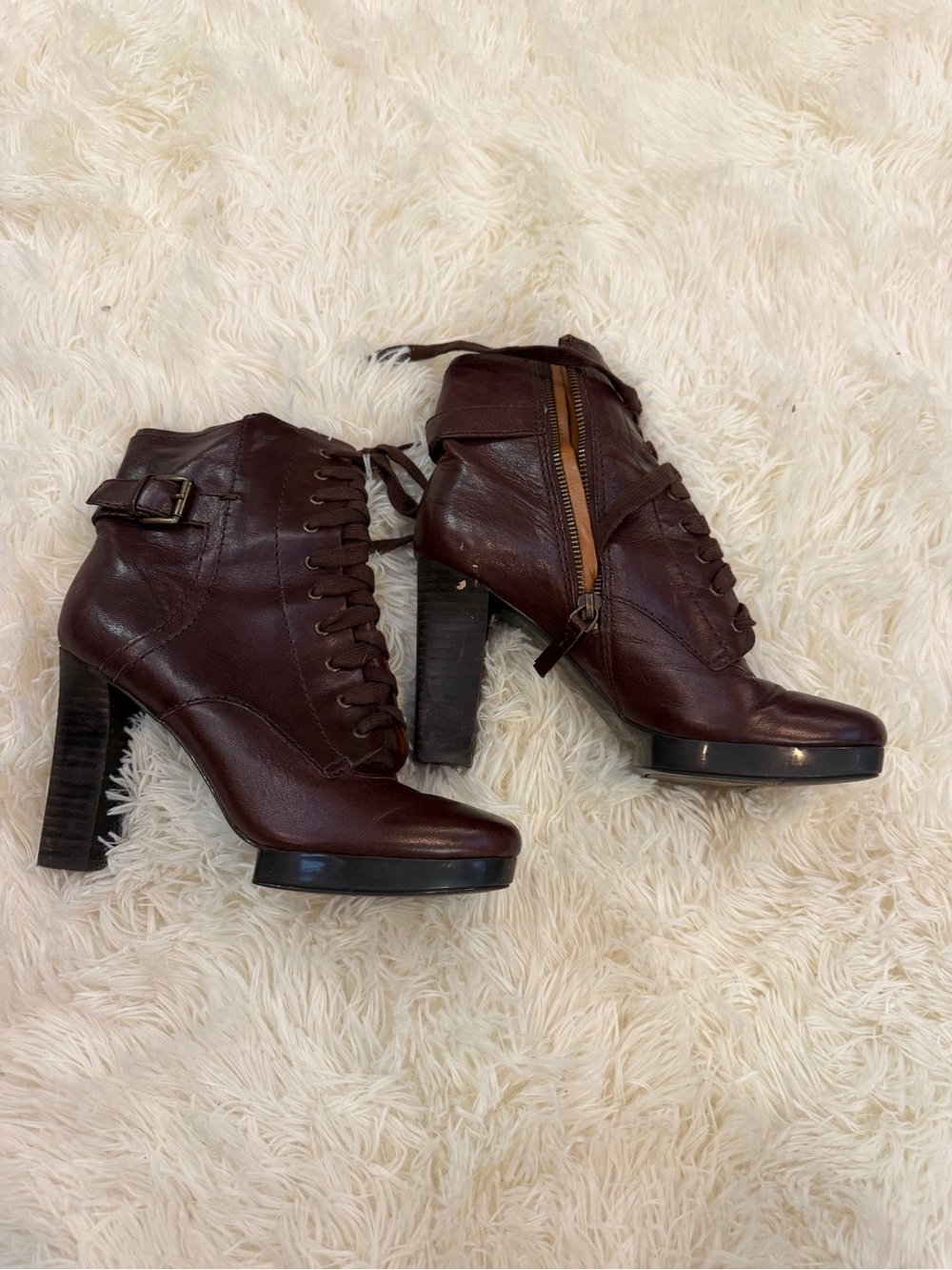 Women's High Heel Lace-Up Ankle Boots - Brown